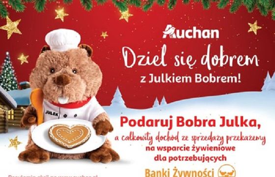 Bóbr Julek w kampanii Auchan uczy, jak nie marnować jedzenia i pomaga potrzebującym