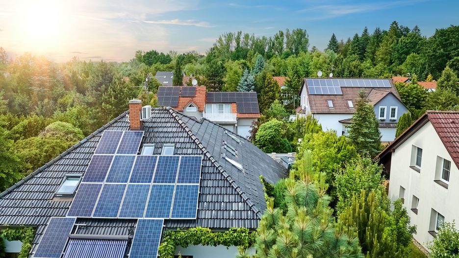 sustainable development, photovoltaic panels, aerial view, roofs, houses, solar panels, family houses, gardens, roof, summer, blue sky, white clouds, home, electricity generation, renewable energy, sustainable living, eco-friendly, clean energy, green technology, environmental, power, residential, alternative energy, rooftop, sunny, sunny day, clean power, eco home, solar energy, energy-efficient, suburban, suburban living, residential area, neighborhood, architecture, sustainable architecture, energy-saving, environment-friendly, clean electricity, solar power, photovoltaic, sustainable lifestyle, modern houses, modern living, solar cells, green living, eco-conscious