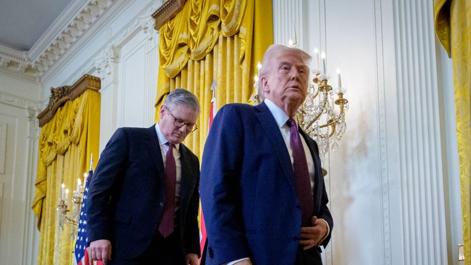 WASHINGTON, DC - FEBRUARY 27: U.S. President Donald Trump (R) and UK Prime Minister Keir Starmer depart following a news conference in the East Room at the White House on February 27, 2025 in Washington, DC. Starmer is on his first visit to Washington since President Trump returned to the White House. Starmer's trip comes shortly after he announced an increase in UK defense spending, ostensibly as a signal to Trump that the UK is prepared to bolster Europe's security, and as he aims to broker a fair peace deal for Ukraine amid Trump's warming relations with Russia. (Photo by Andrew Harnik/Getty Images)
