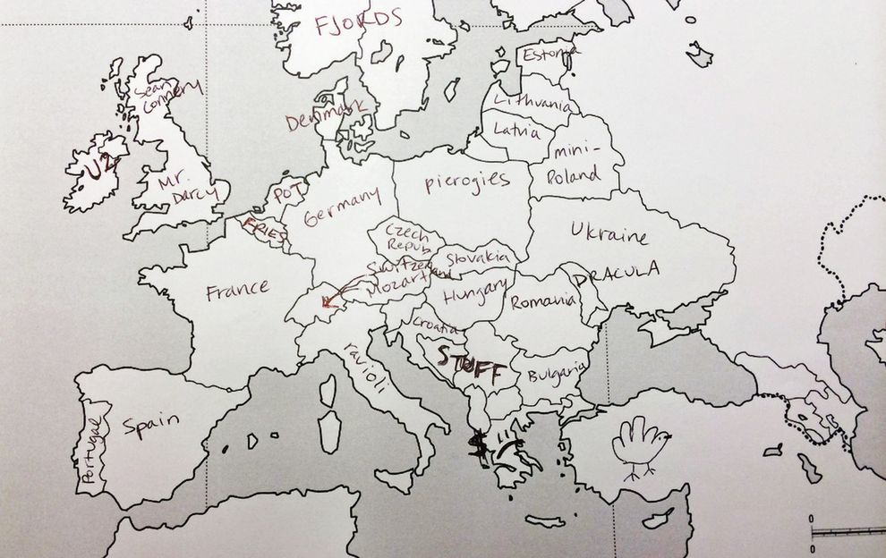 Amerykanie podpisują kraje na mapie Europy