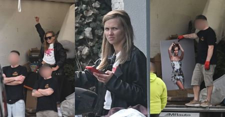 Agnieszka Kaczorowska wynosi rzeczy z domu pod nieobecność Peli. Strzeliła sobie też TRIUMFALNĄ fotkę z ekipą przeprowadzkową. Miło? (ZDJĘCIA)