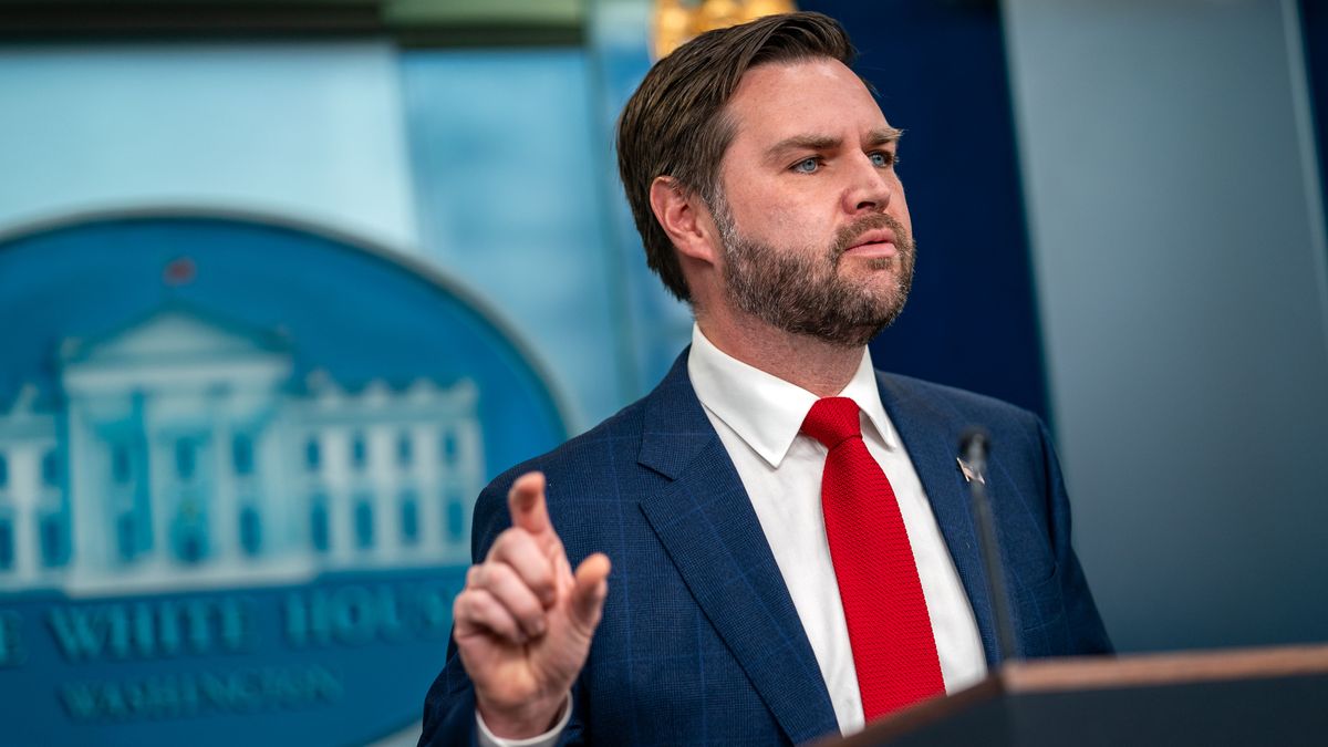 WASHINGTON, DC - JANUARY 30: U.S. Vice President J.D. Vance  delivers remarks in the Brady Press briefing room on the mid-air crash between American Airlines flight 5342 and a military helicopter near Ronald Reagan National Airport on January 30, 2025 in Washington, DC. Divers recovered bodies from the icy Potomac River on Thursday after a U.S. military helicopter and a passenger plane carrying 64 people collided midair. Officials said there were likely no survivors. (Kent Nishimura for The Washington Post via Getty Images)