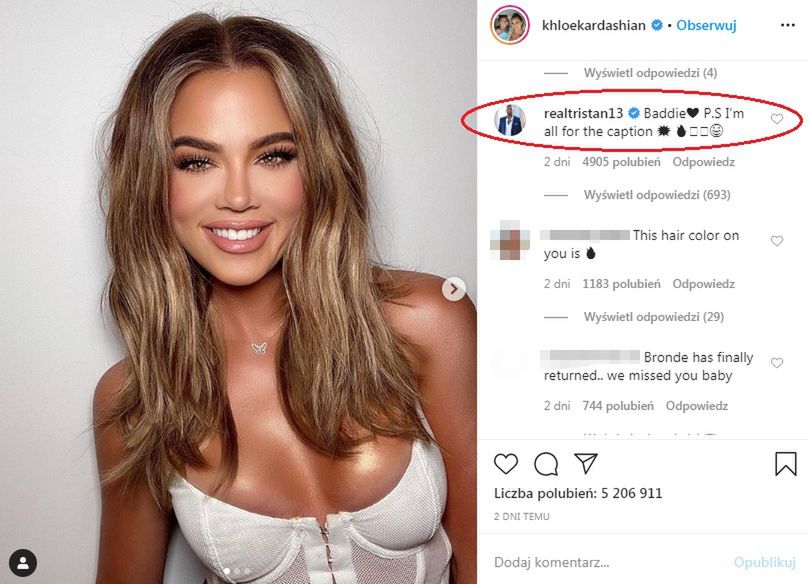 Tristan Thompson komentuje zdjęcie Khloe Kardashian
