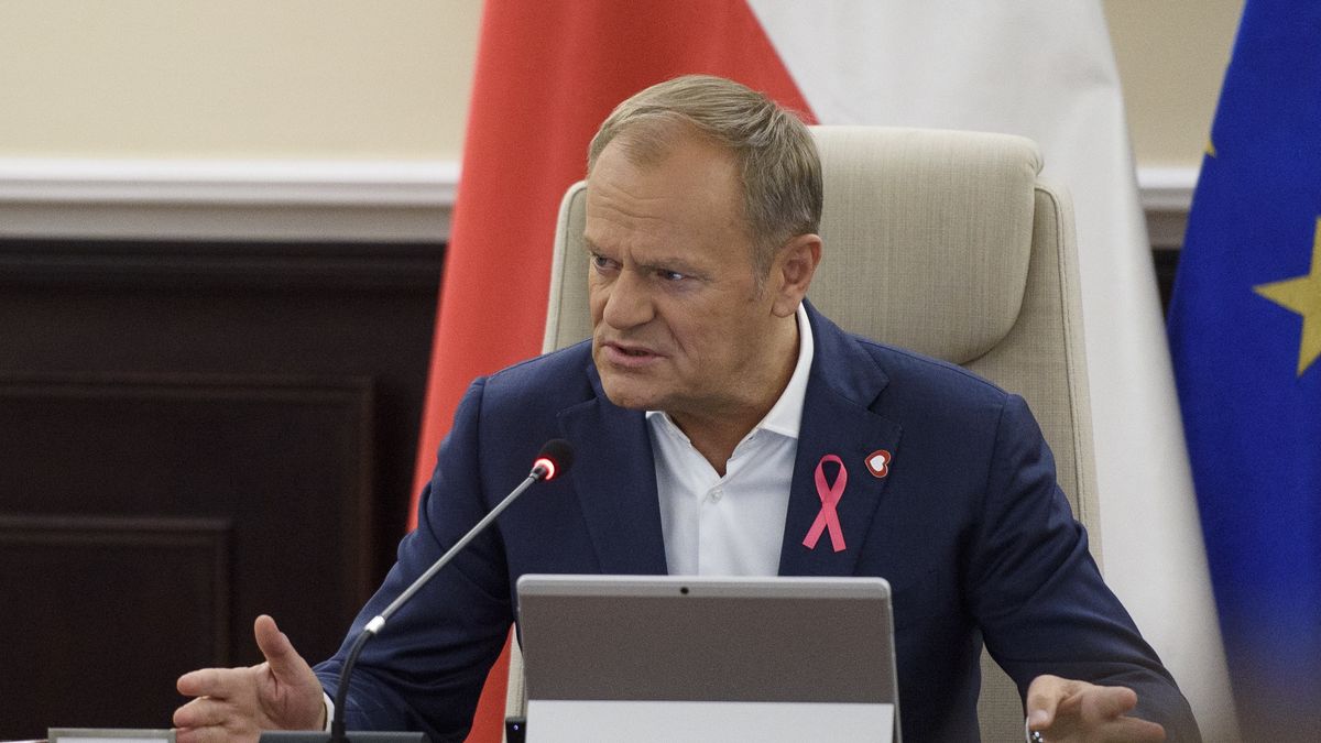 Poland's Prime Minister Donald Tusk gestures as he takes part in the weekly Ministerial meeting in Warsaw, Poland, on October 15, 2024. (Photo by Aleksander Kalka/NurPhoto via Getty Images)