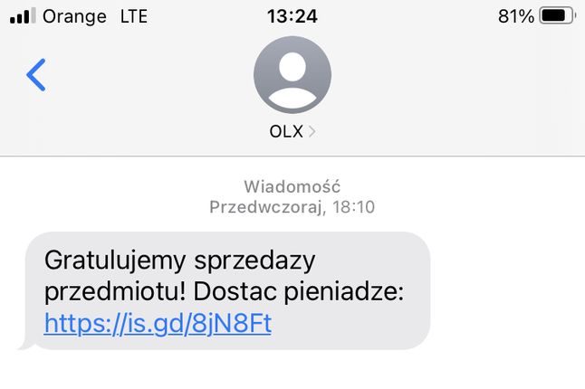 Fałszywa wiadomość "od OLX"