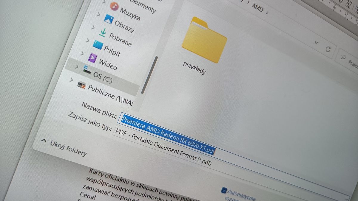 Zapisywanie pliku w formacie PDF.
