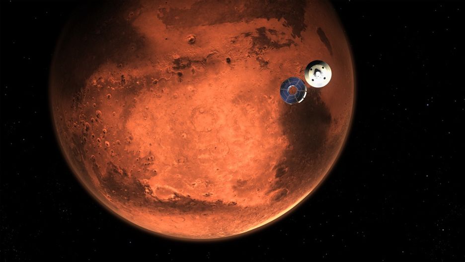 Lądowanie misji Mars 2020  - wizaulizacja 
