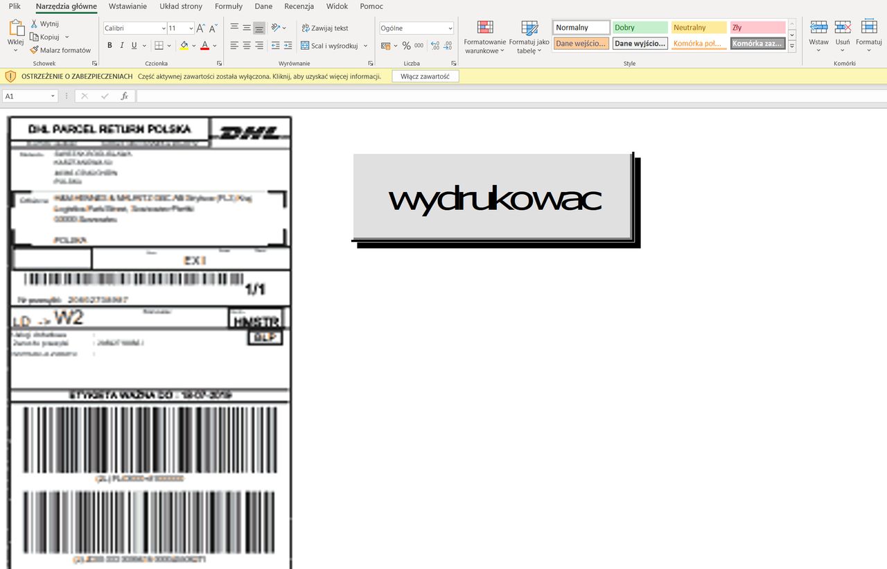 22002539340.xls zachęca, aby "wydrukowac" list przewozowy w mizernej rozdzielczości, który jest w praktyce osadzonym plikiem graficznym.