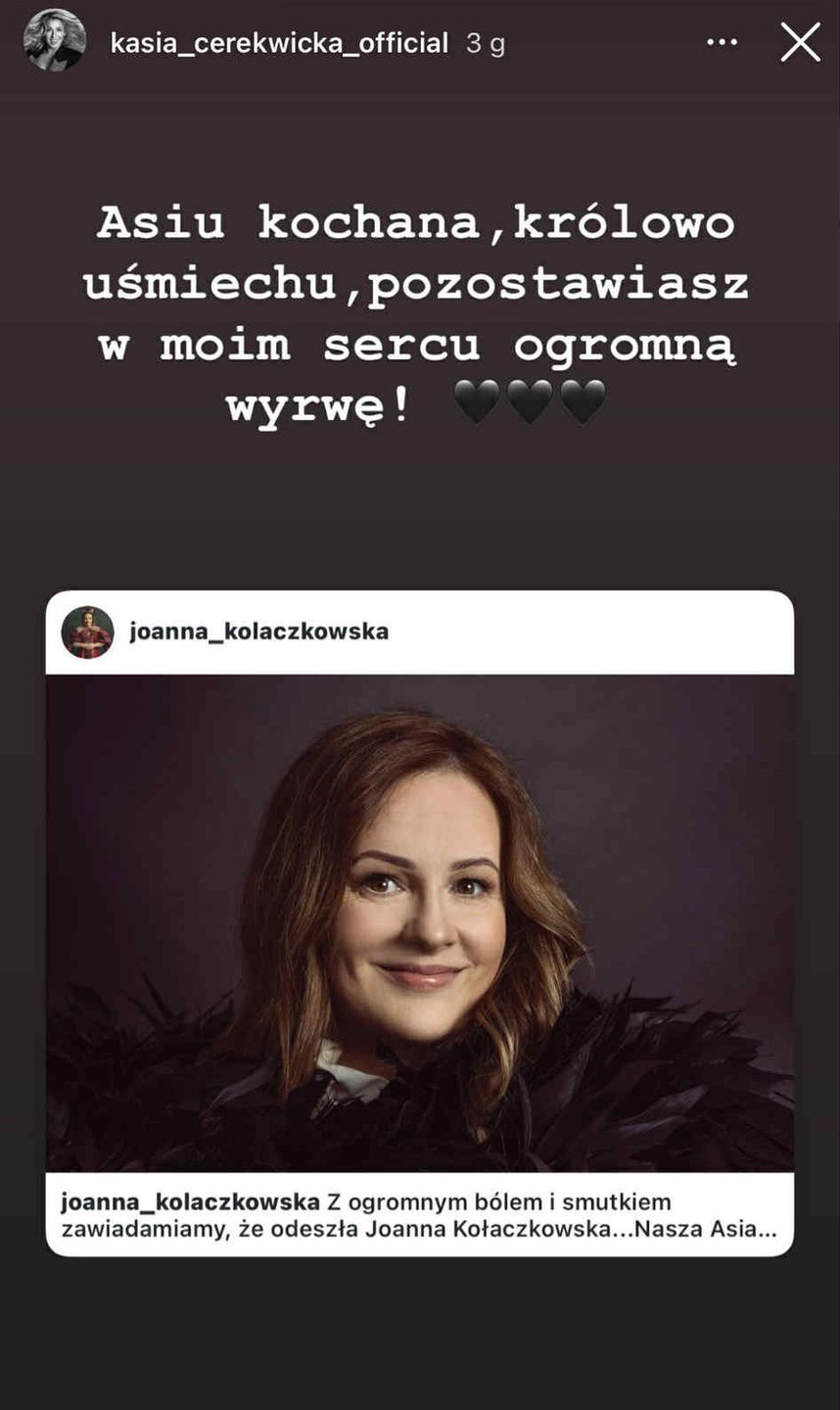 Kasia Cerekwicka żegna Joannę Kołaczkowską