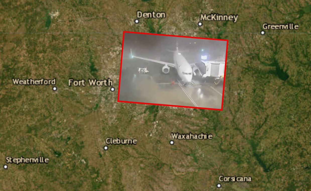 Strong winds push plane at Dallas-Fort Worth Airport