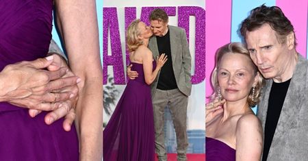 CZUŁOŚCI Pameli Anderson i Liama Neesona na premierze "Nagiej broni" w Londynie
