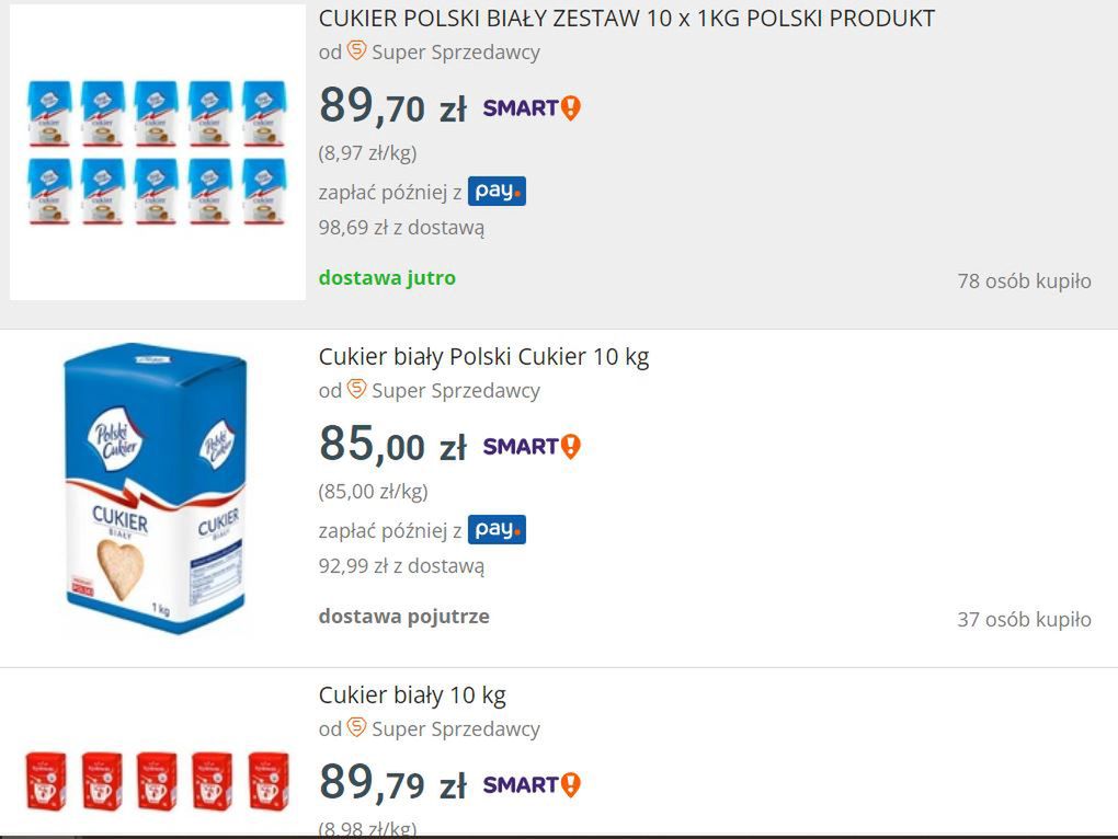 Na Allegro można kupić zgrzewki cukru