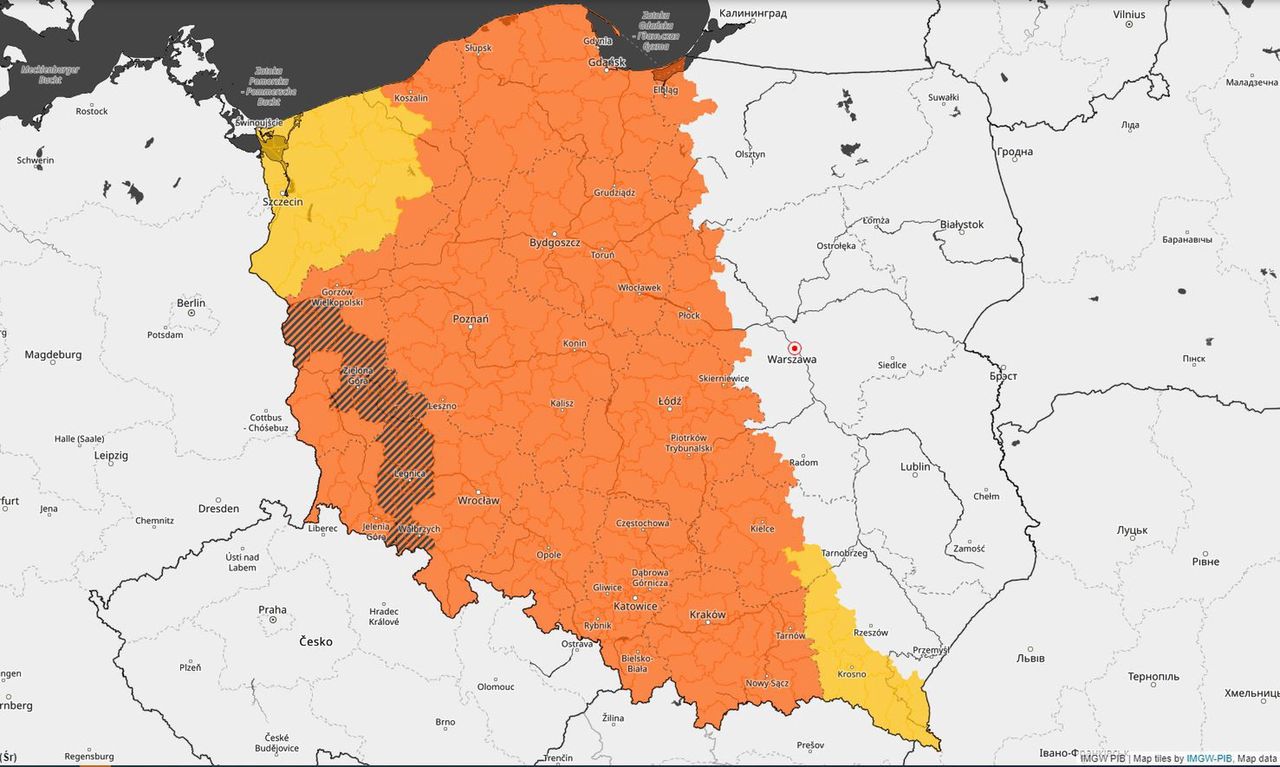 Ostrzeżenia IMGW pierwszego i drugiego stopnia