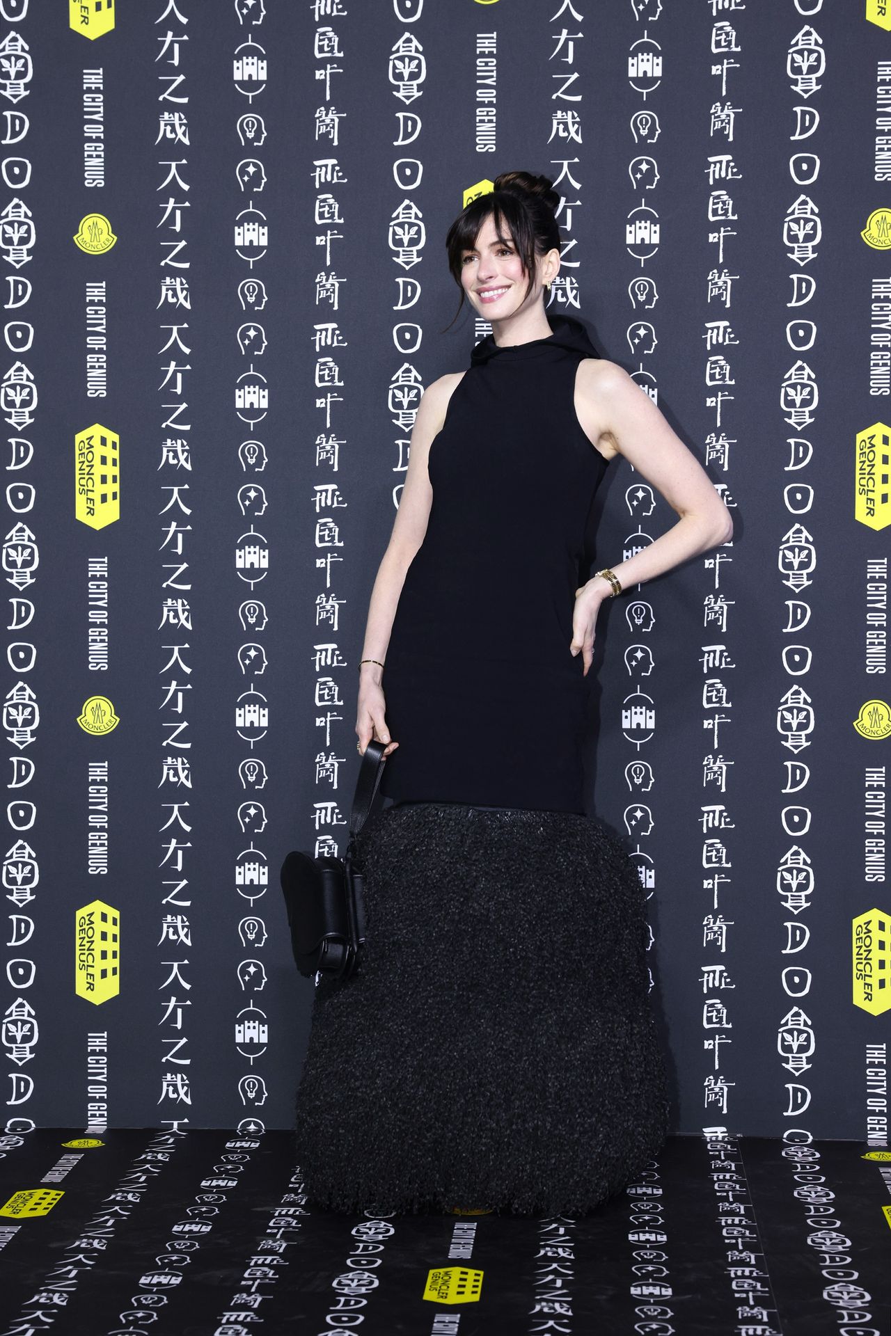 SHANGHAI, CHINA - OCTOBER 19: Actress Anne Hathaway attends "The City of Genius" of Moncler by the Huangpu river on October 19, 2024 in Shanghai, China. (Photo by Lintao Zhang/Getty Images for Moncler)