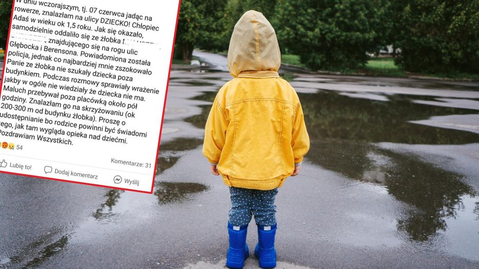 1,5-roczny chłopiec błąkał się po ulicy. Nikt nie zauważył, że wyszedł ze żłobka