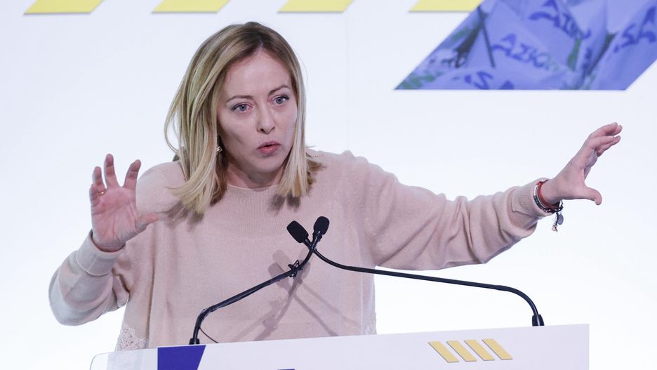 Italian Prime Minister Giorgia Meloni speaks during the 2nd National Congress of the party in Rome, Italy, 29 March 2025. EPA/FABIO FRUSTACI Dostawca: PAP/EPA.