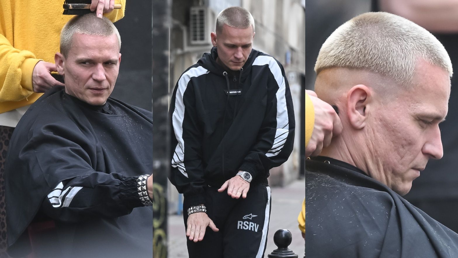 Bart Pniewski goli włosy na ulicy