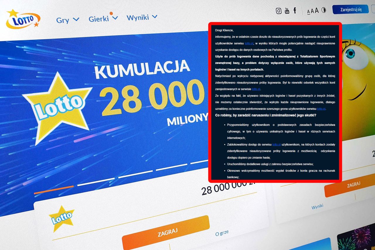 Lotto.pl: w wyniku innego wycieku ktoś mógł przejąć twoje konto