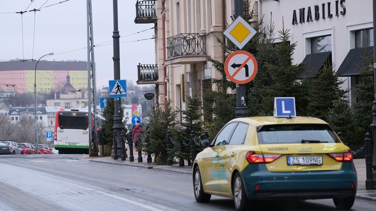 Choinki zasłaniające pieszych przy przejściu dla pieszych na ul. Lubartowskiej