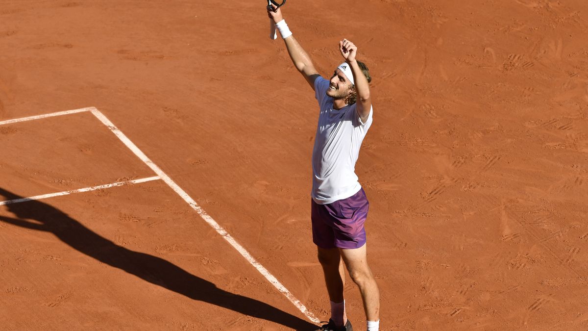 PARIS, FRANCE - JUNE 11: Stefanos Tsitsipas of Greece reacts after defeating Alexander Zverev (not seen) of Germany during their semi-final match at the French Open tennis tournament at Roland Garros in Paris, France on June 11, 2021. (Photo by Mustafa Yalcin/Anadolu Agency via Getty Images)