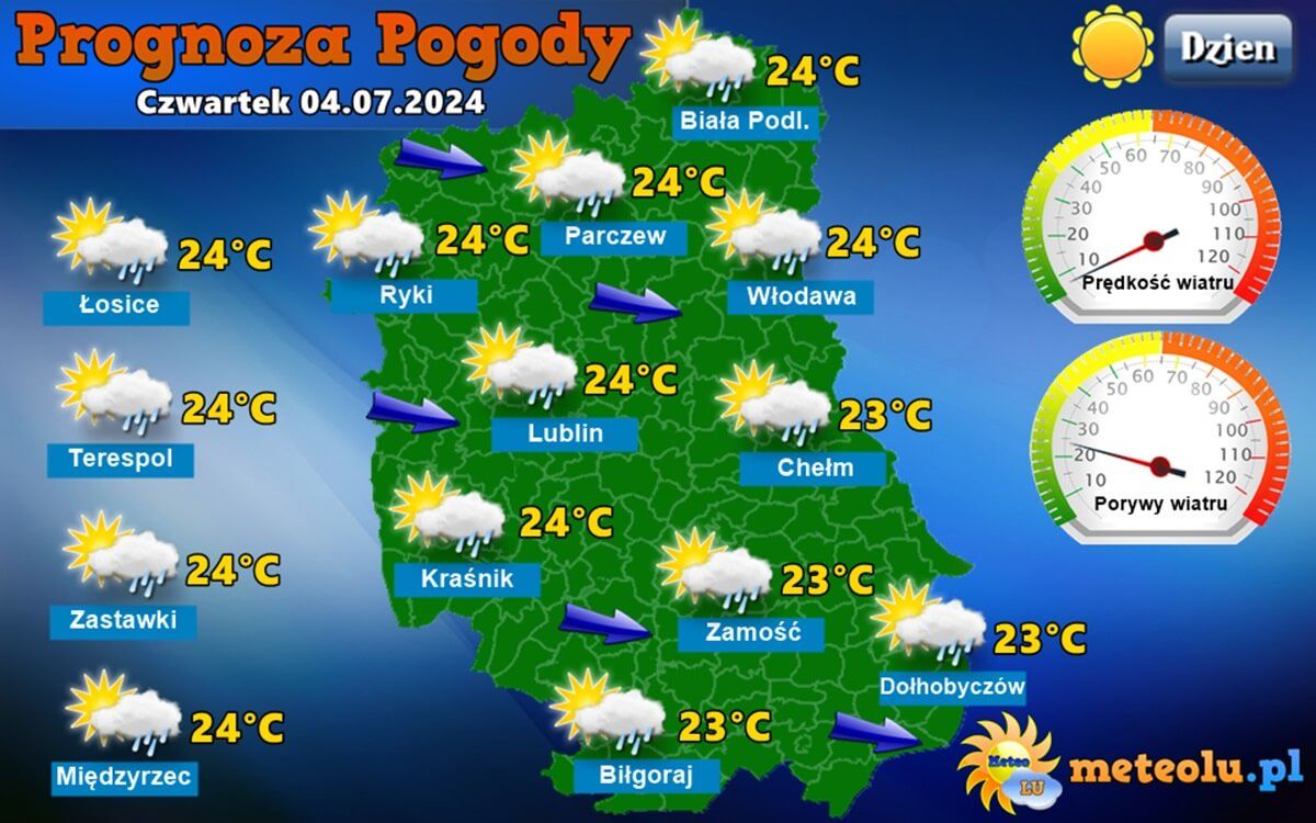 Prognoza pogody dla województwa lubelskiego w czwartek, 4 lipca