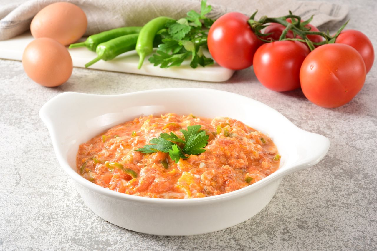 Menemen, the Turkish way of preparing eggs.