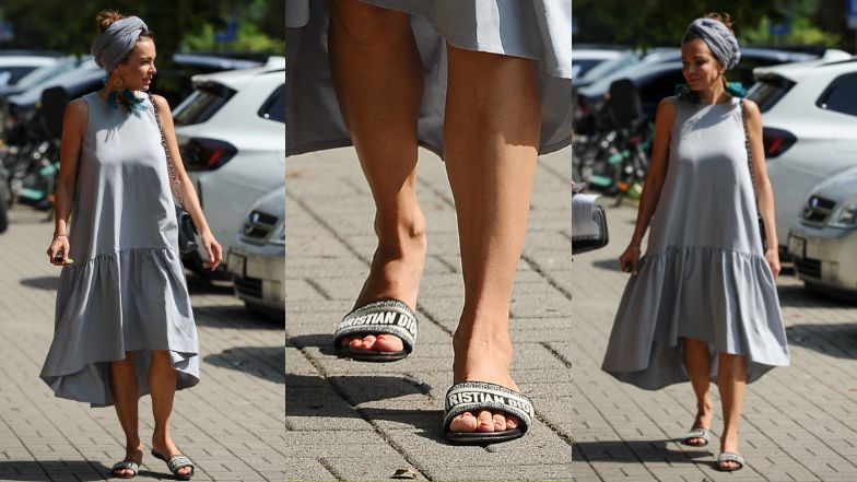Anna Wendzikowska maszeruje do obitego porsche w klapkach Diora