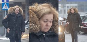 SKWASZONA Danuta Holecka w designerskiej kurtce i trampkach w panterkę drałuje przez zaspy śniegu do siedziby TVP (ZDJĘCIA)