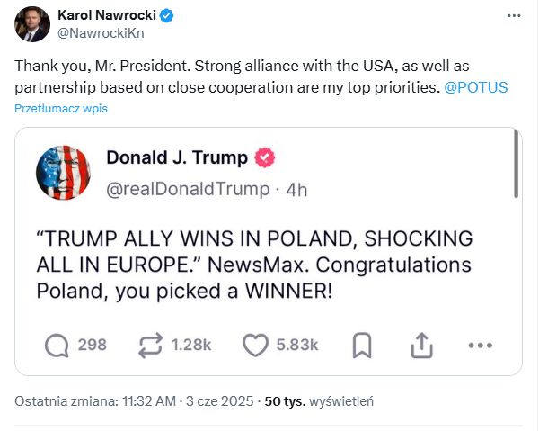 Nawrocki odpowiada Trumpowi
