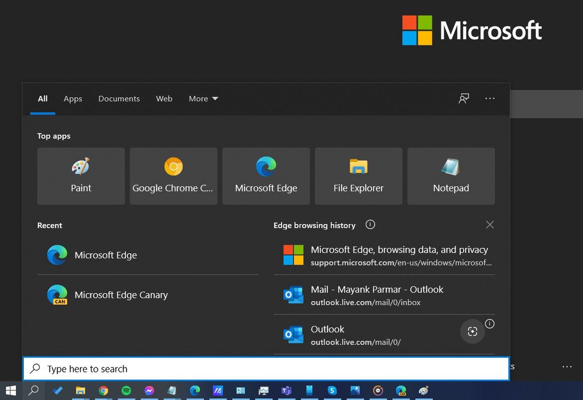 Integracja wyszukiwarki Windows 10 i historii Edge'a
