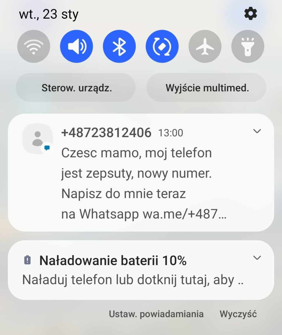 Fałszywy SMS o "zmianie numeru"