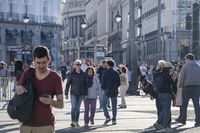 MADRID, SPAIN - 2026/04/18: People are seen walking around Puerta del Sol Square, near Madrid's historic center. As the political and cultural heart of Spain, Madrid is a city where imperial history and European modernity coexist. As the seat of government and key institutions, it is a hub of intense economic and social activity. (Photo by Jorge Castellanos/SOPA Images/LightRocket via Getty Images)