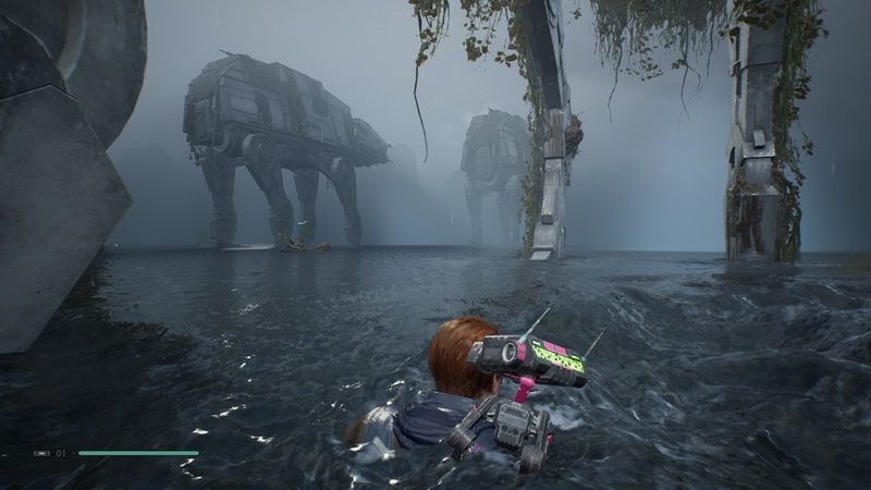 Star Wars Jedi: Fallen Order - pływanie pośród maszyn kroczących