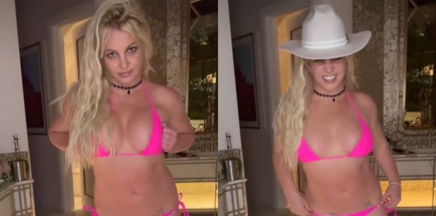 Britney Spears prowokuje, łapiąc się za biust w różowym bikini. Przesada? (WIDEO)