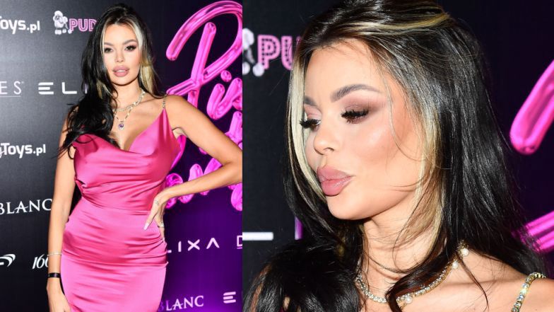 Pudelek Pink Party: Justyna Gradek wydyma całuśne usta na ściance