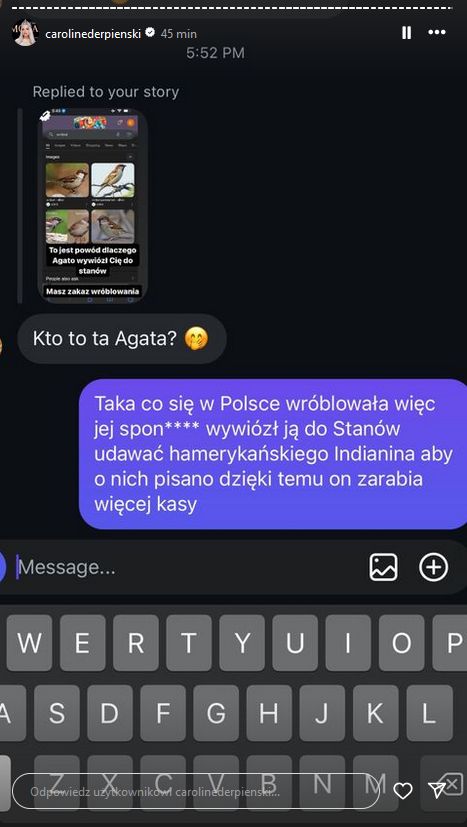 Caroline Derpienski uderza w Agatę Rubik