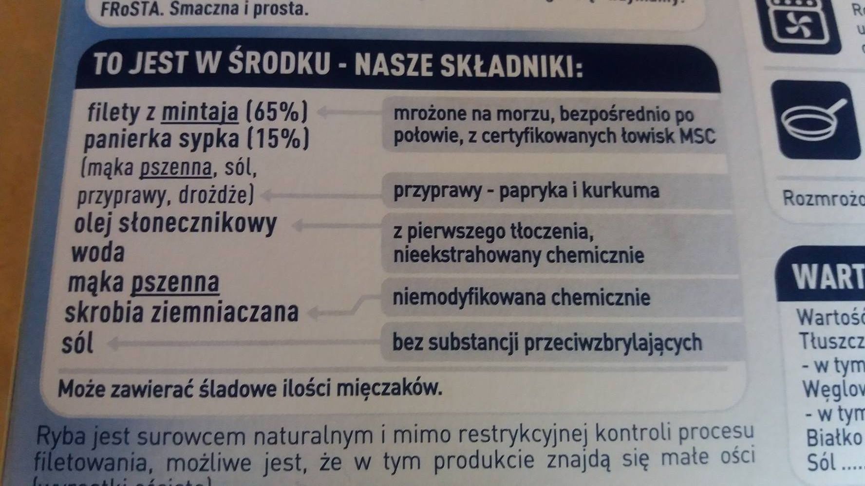 Skład paluszków rybnych Frosty