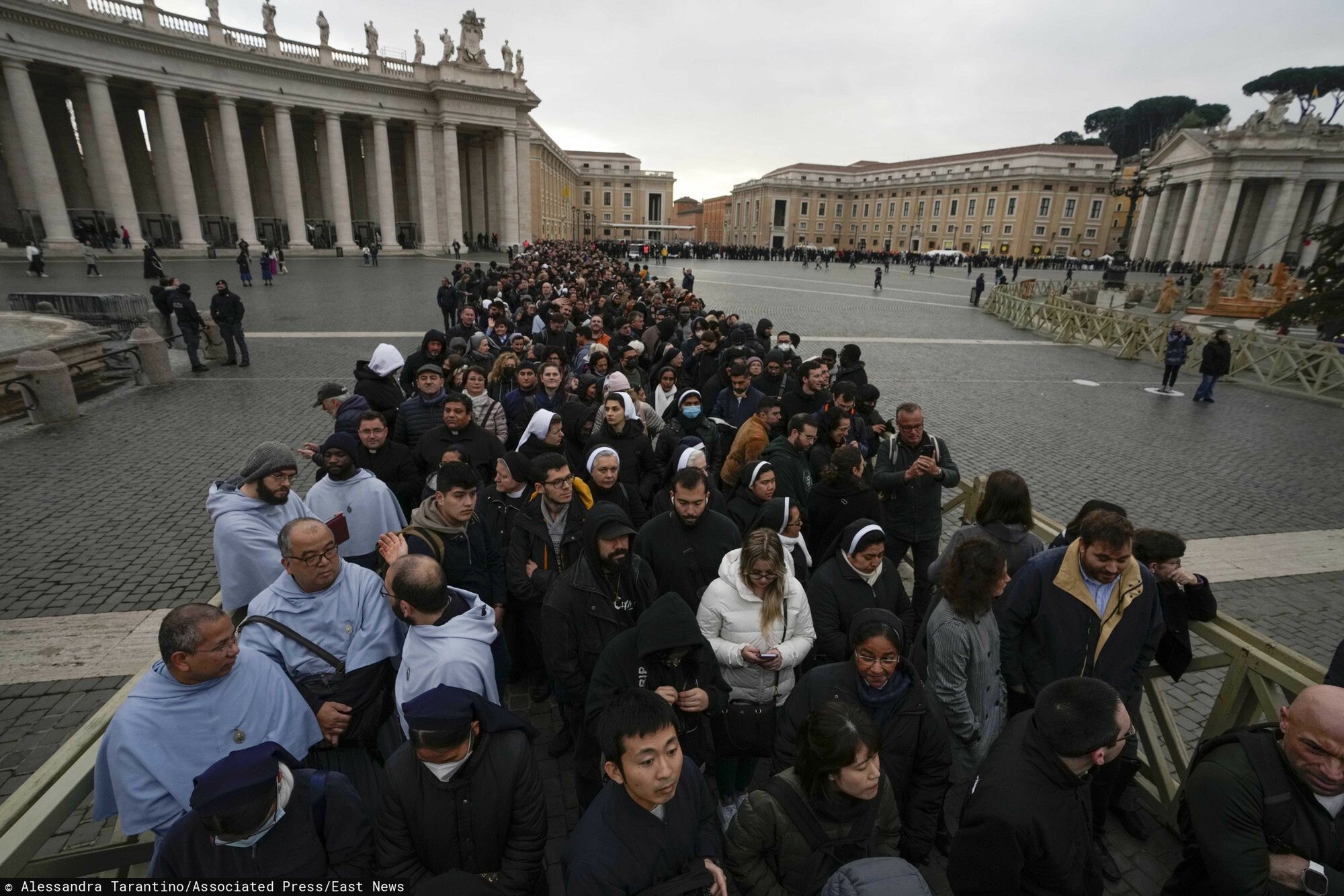 TemporaryPeople wait in a line to enter Saint Peter's Basilica at the Vatican where late Pope Benedict 16 is being laid in state at The Vatican, Monday, Jan. 2, 2023. Benedict XVI, the German theologian who will be remembered as the first pope in 600 years to resign, has died, the Vatican announced Saturday. He was 95. (AP Photo/Alessandra Tarantino)Alessandra Tarantino