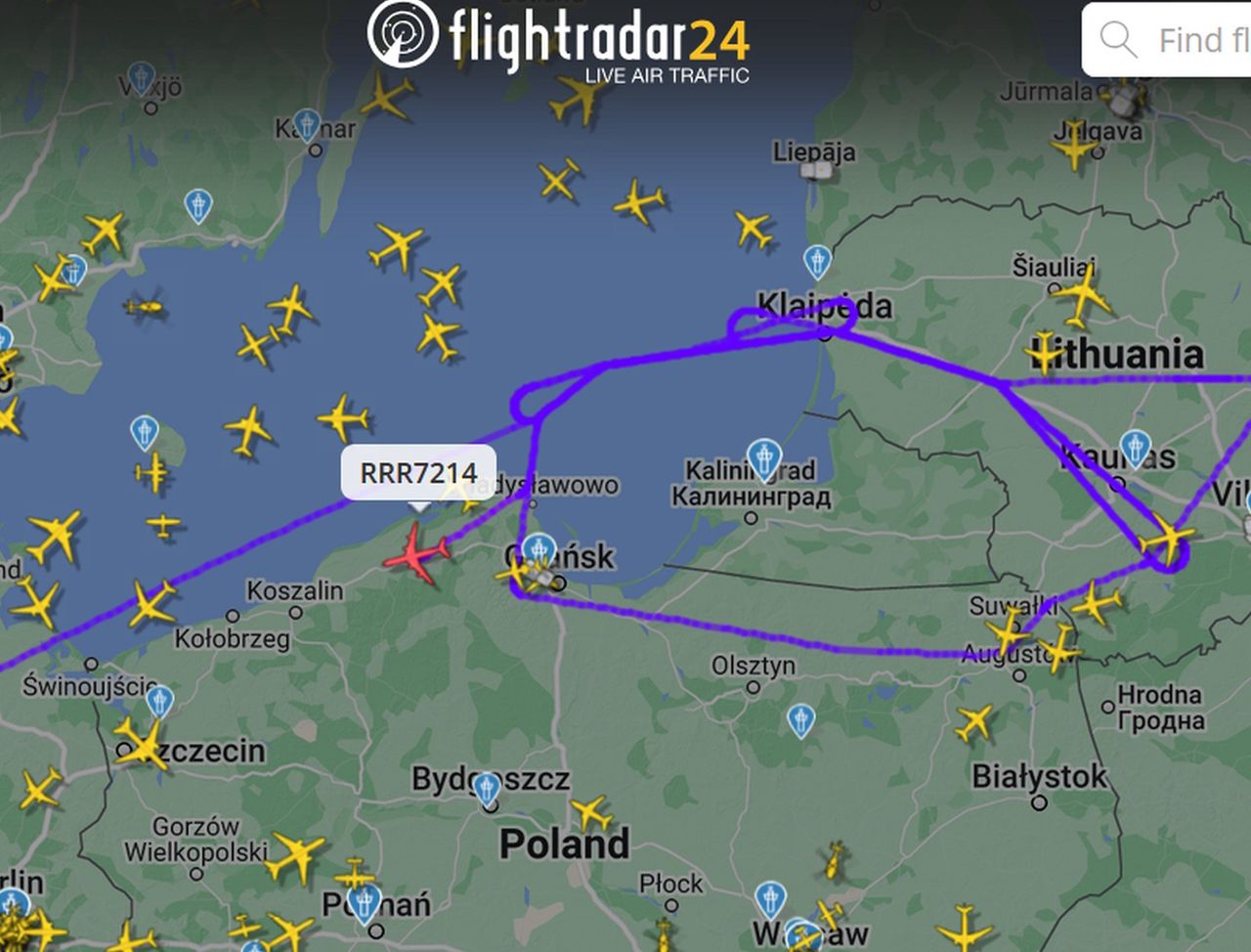 Boeing RC-135W Rivet Joint was circling around Kaliningrad Oblast