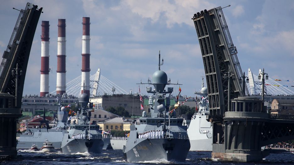 SAINT PETERSBURG, RUSSIA - JULY 28 (RUSSIA OUT) Russian corvettes float along the Neva river during the military parade marking Russia Navy Day on July 28 2024, in Saint Petersburg, Russia. 25 boats and ships, a submarine, and 2500 military servicemen took part in the parade. (Photo by Contributor/Getty Images)