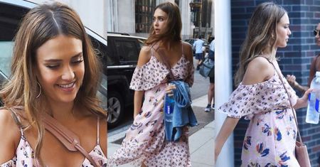 Ciężarna Jessica Alba w zwiewnej sukience