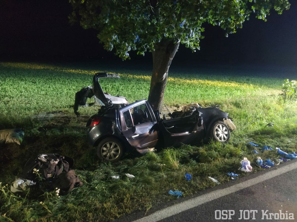 Auto roztrzaskane na drzewie. Zginął 20-latek