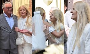 Mama Filipa Chajzera zadała szyku w BIAŁYM garniturze na jego ślubie z Bianką. Po wyjściu z kościoła WYŚCISKAŁA nową synową (ZDJĘCIA)