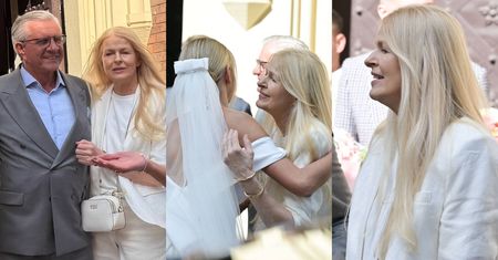 Mama Filipa Chajzera zadała szyku w BIAŁYM garniturze na jego ślubie z Bianką. Po wyjściu z kościoła WYŚCISKAŁA nową synową (ZDJĘCIA)