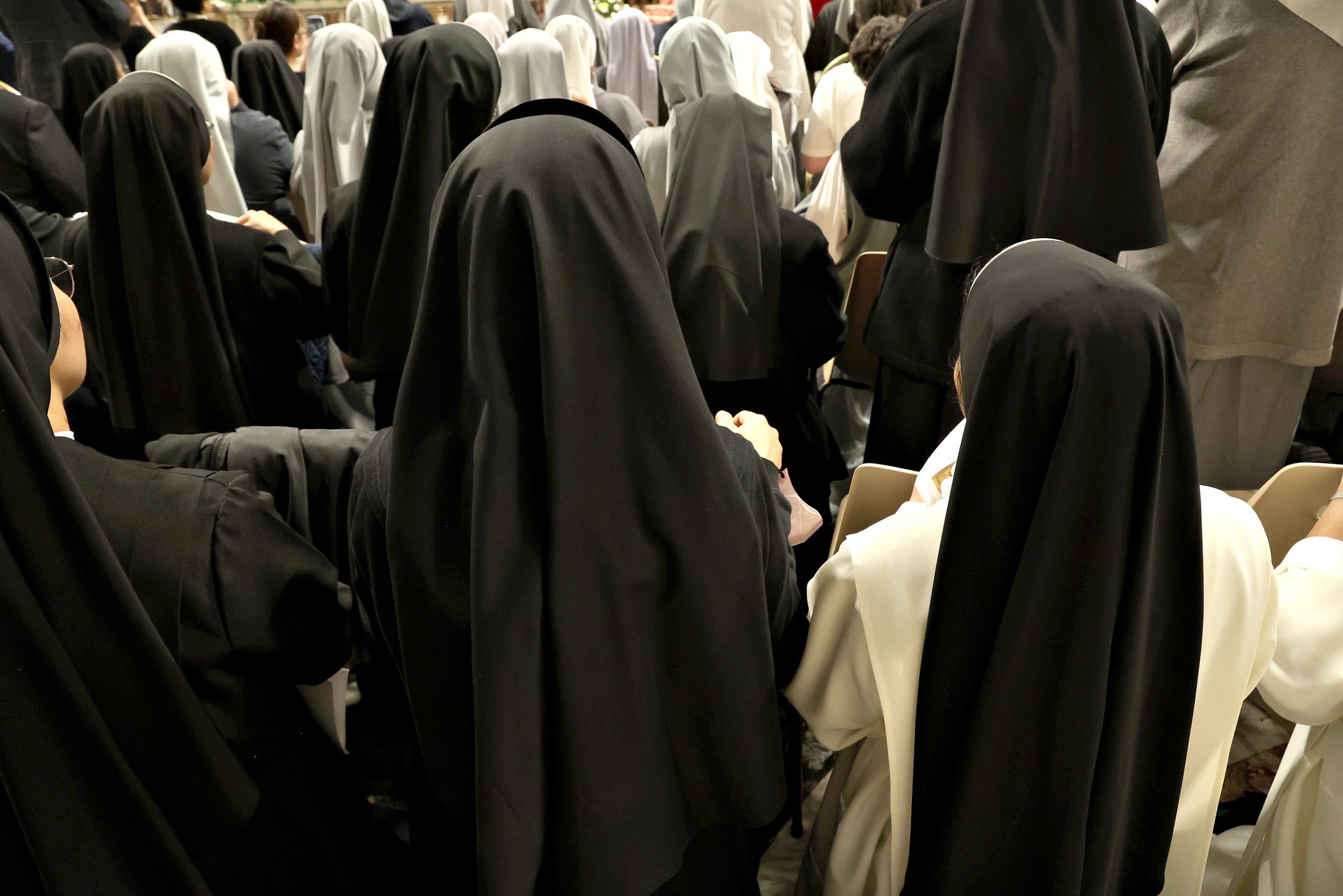 VATICAN CITY, VATICAN - OCTOBER 27: Nuns attend a prayer service for Peace in the Middle East at St Peter’s Basilica on October 27, 2023 in Vatican City, Vatican. Pope Francis encouraged Christians to fast and pray for peace in the Middle East on Friday, October 27 as the war between Israel and Hamas enters its third week. (Photo by Franco Origlia/Getty Images)