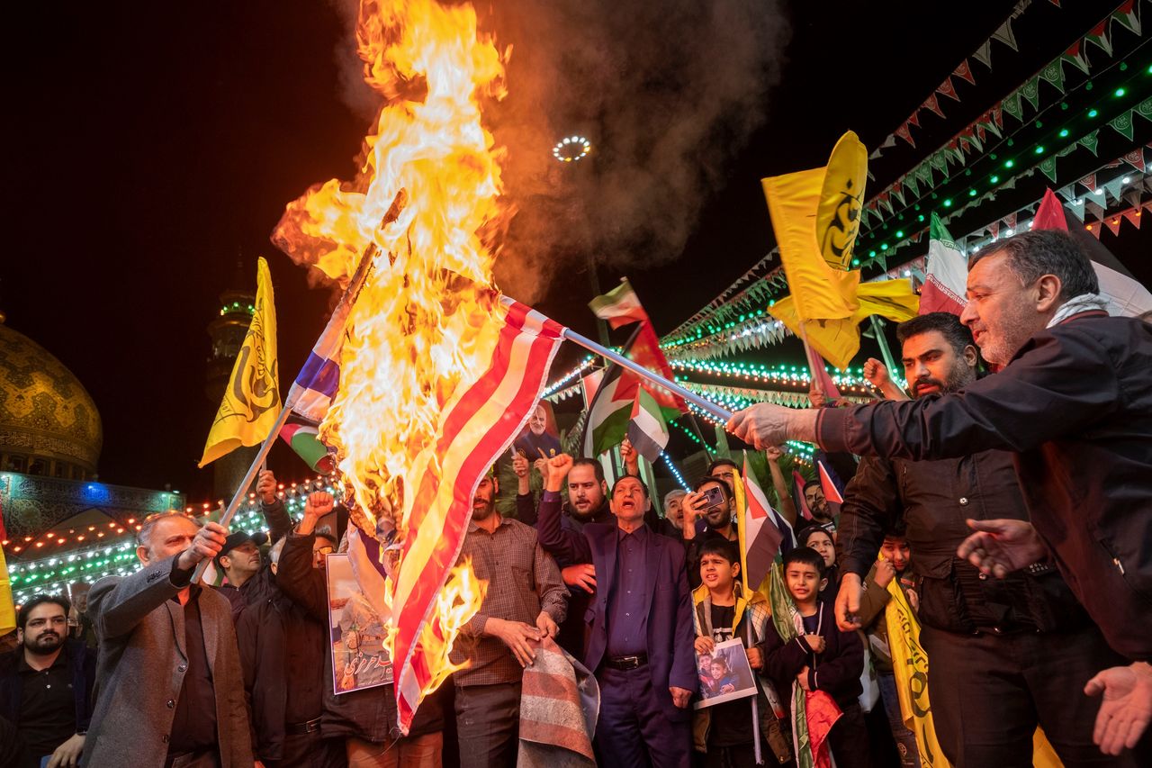 Iranians protest in reaction to the raid on the Iranian consulate in Damascus, Tehran, April 1, 2024.