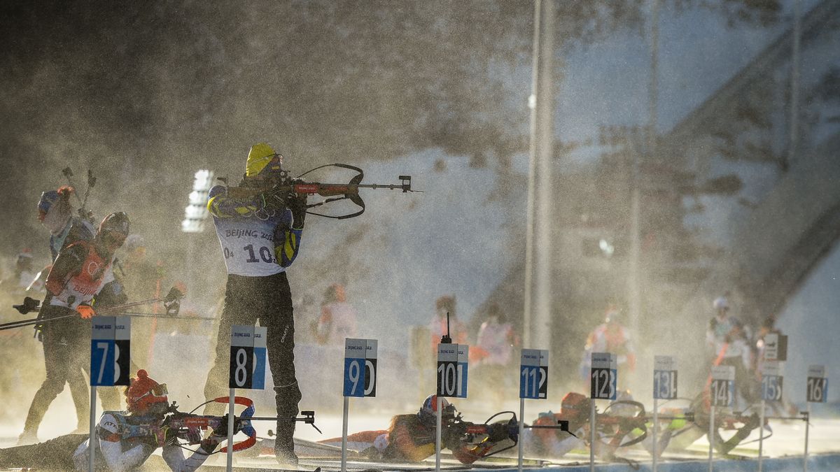 ZHANGJIAKOU, CHINA - FEBRUARY 05: Dmytro Pidruchny of Team Ukraine warms up on the range ahead of the Mixed Biathlon 4x6km relay at National Biathlon Centre on February 05, 2022 in Zhangjiakou, China.  (Photo by David Ramos/Getty Images)
