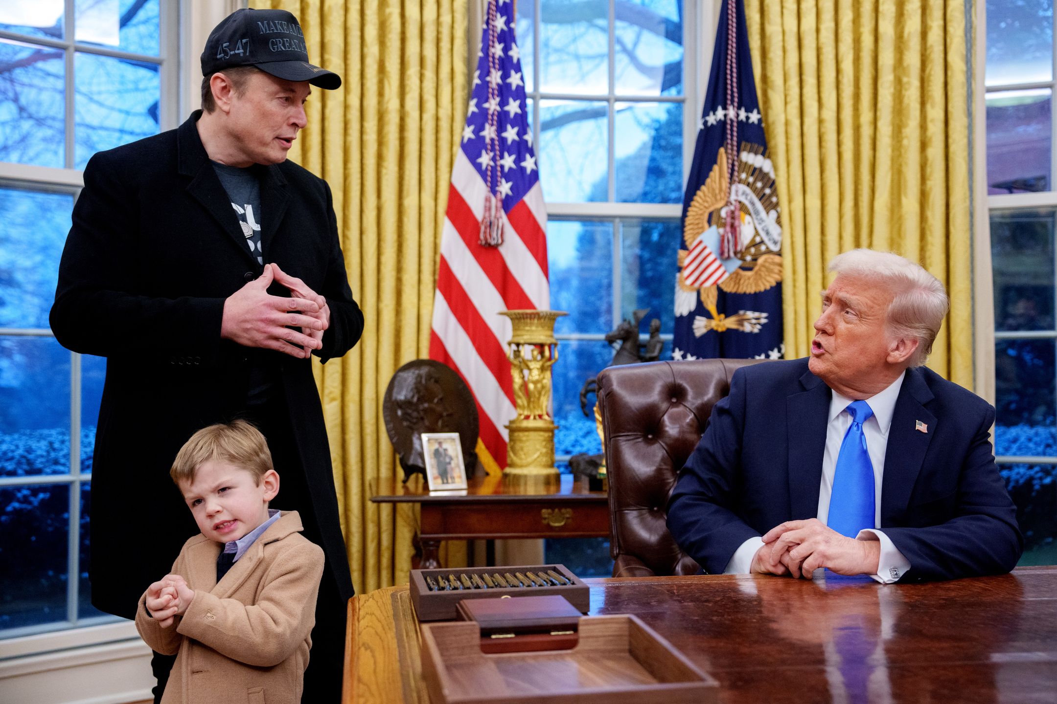 Elon Musk z synem i Donald Trump