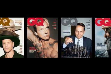 Cztery okładki pierwszego wydania "GQ"
