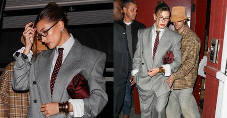 Zakochani Hailey i Justin Bieberowie "przyłapani" w drodze na kolację. Ukochana piosenkarza zaprezentowała się w eleganckim garniturze